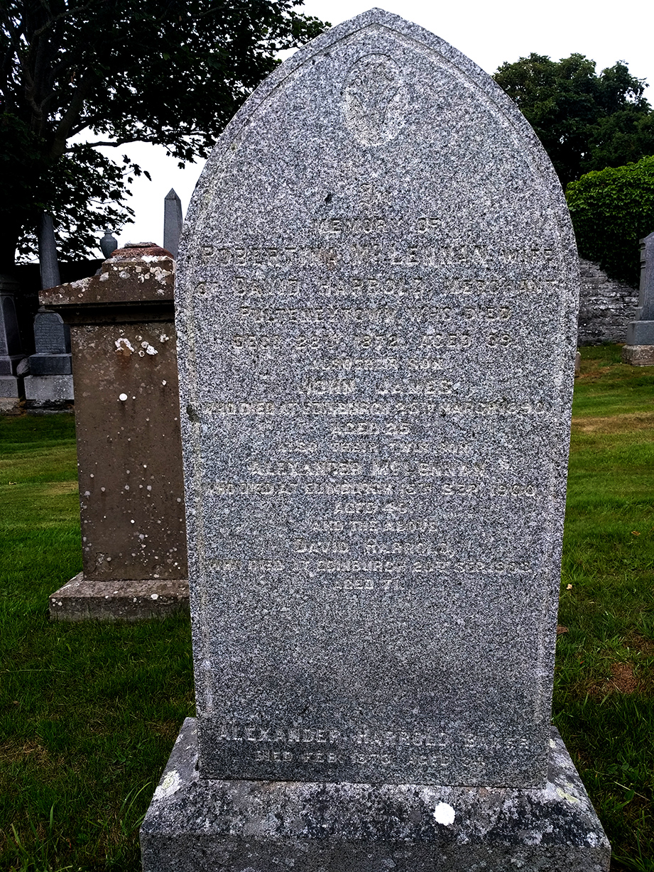 Photo of headstones/Robertina Harrold nee McLennan d1872 hdstn Wick cem_BAMc